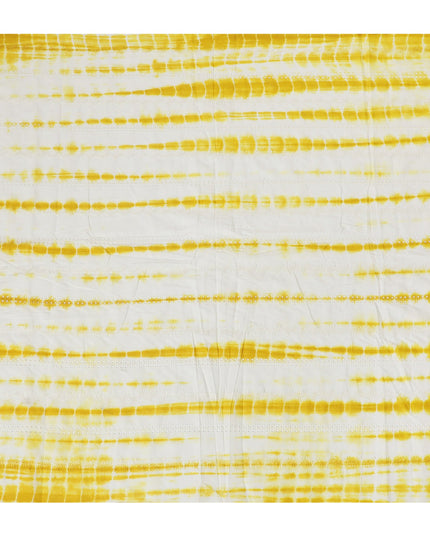 Sunny Yellow and White Tie-Dye Synthetic Chinon Fabric with Embroidery, 110 cm Width-D19664