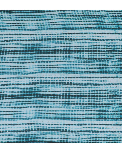 Turquoise and Black Tie-Dye Synthetic Chinon Fabric with Gold foil, 110 cm Width-D19665