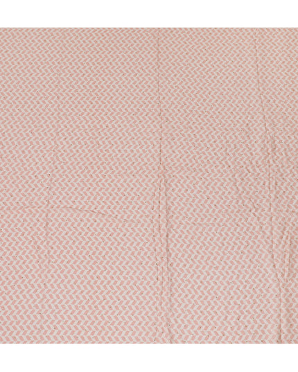 Soft Peach and White Chevron Synthetic Chinon Fabric with gold foil, 110 cm Width-D19666