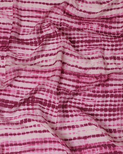 Magenta and Pink Tie-Dye Synthetic Chinon Fabric with gold foil, 110 cm Width-D19667