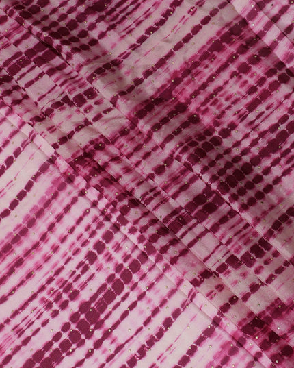 Magenta and Pink Tie-Dye Synthetic Chinon Fabric with gold foil, 110 cm Width-D19667