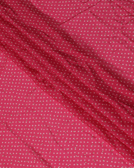 Bright Pink and White Polka Dot Synthetic Chinon Fabric with gold foil, 110 cm Width-D19668