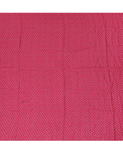 Bright Pink and White Polka Dot Synthetic Chinon Fabric with gold foil, 110 cm Width-D19668