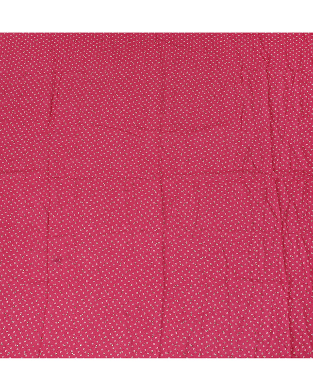 Bright Pink and White Polka Dot Synthetic Chinon Fabric with gold foil, 110 cm Width-D19668