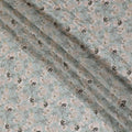 Mint Green and White Floral Synthetic Chinon Fabric with gold foil, 110 cm Width-D19674