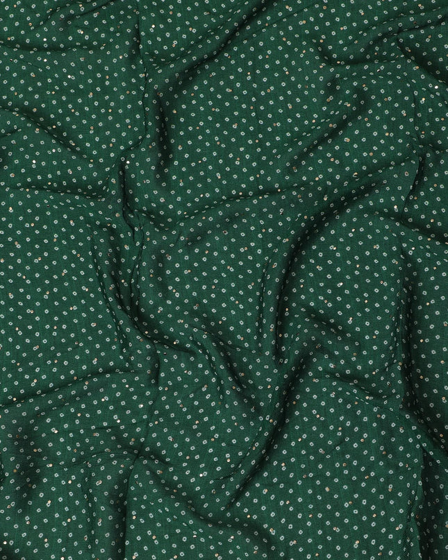 Emerald Green and White Polka Dot Synthetic Chinon Fabric with gold foil, 110 cm Width-D19675