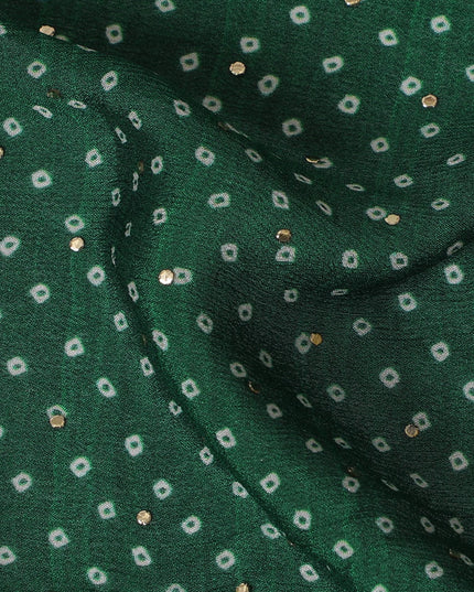 Emerald Green and White Polka Dot Synthetic Chinon Fabric with gold foil, 110 cm Width-D19675