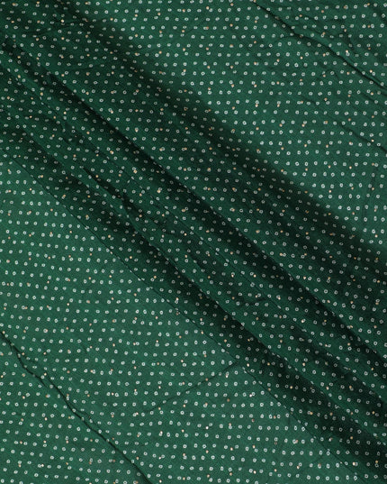 Emerald Green and White Polka Dot Synthetic Chinon Fabric with gold foil, 110 cm Width-D19675