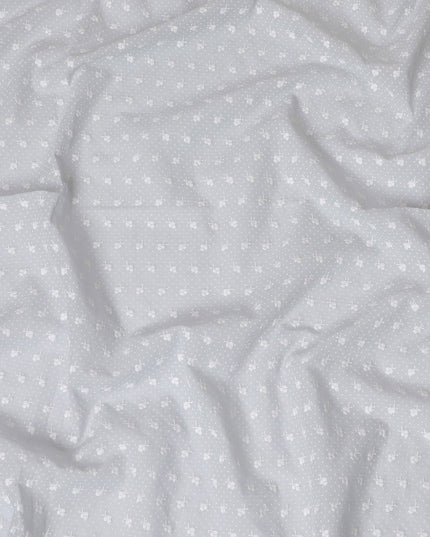 Soft Pearl White Polka Dot and Floral Embroidered Cotton Lawn Fabric, 110 cm Width-D19676