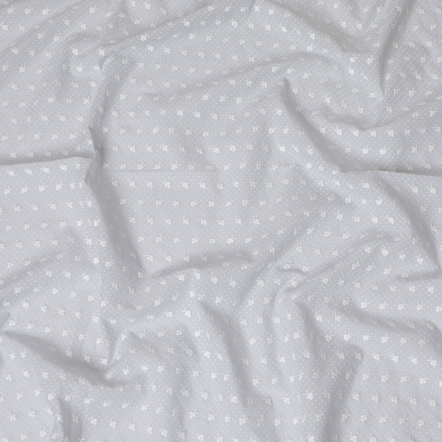 Soft Pearl White Polka Dot and Floral Embroidered Cotton Lawn Fabric, 110 cm Width-D19676 - Regal Fabrics