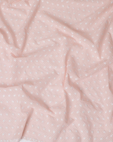 Blush Pink Polka Dot and Floral Embroidered Cotton Lawn Fabric, 110 cm Width-D19677