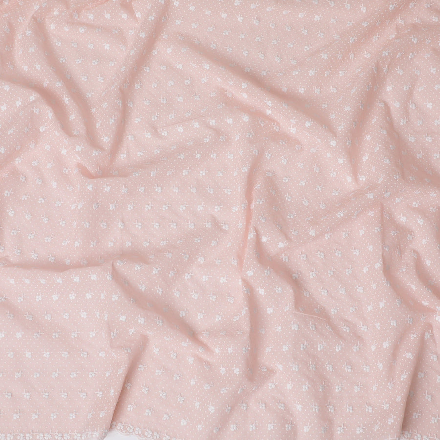 Blush Pink Polka Dot and Floral Embroidered Cotton Lawn Fabric, 110 cm Width-D19677