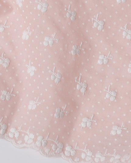 Blush Pink Polka Dot and Floral Embroidered Cotton Lawn Fabric, 110 cm Width-D19677