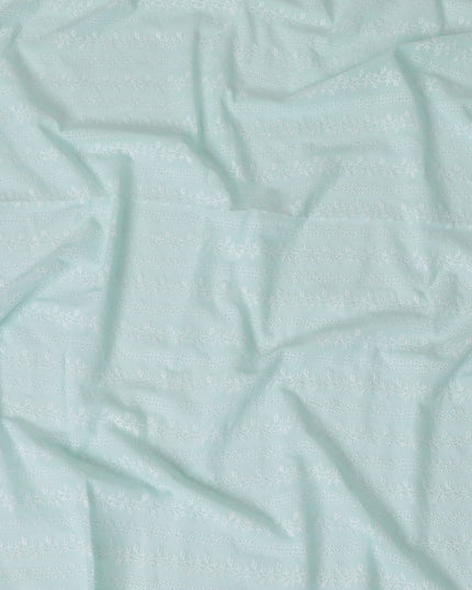 Mint Green Floral Embroidered Cotton Lawn Fabric, 110 cm Width-D19678