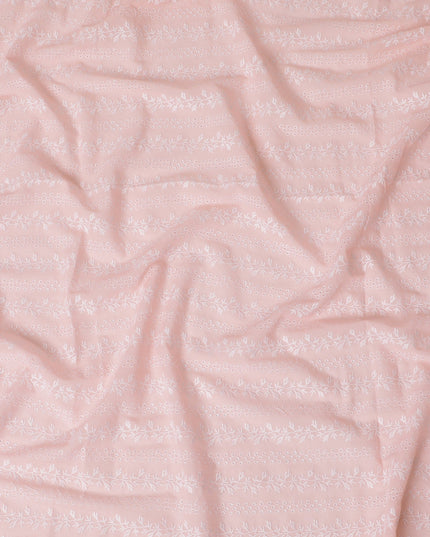 Soft Peachy pink Floral Embroidered Cotton Lawn Fabric, 110 cm Width-D19680