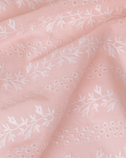 Soft Peachy pink Floral Embroidered Cotton Lawn Fabric, 110 cm Width-D19680