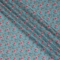 قماش قطني مزين بالزهور باللون الأزرق المائي مع تطريز - عرض 110 سم، India-D19940