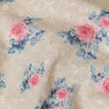 Cream Floral Embroidered Cotton Lawn Fabric - 110 cm Width, India-D19941