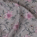 Grey Floral Embroidered Cotton Lawn Fabric - 110 cm Width, India-D19943