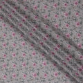 Grey Floral Embroidered Cotton Lawn Fabric - 110 cm Width, India-D19943
