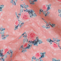Pink Floral Embroidered Cotton Lawn Fabric - 110 cm Width, India-D19945
