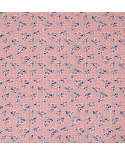 Pink Floral Embroidered Cotton Lawn Fabric - 110 cm Width, India-D19945