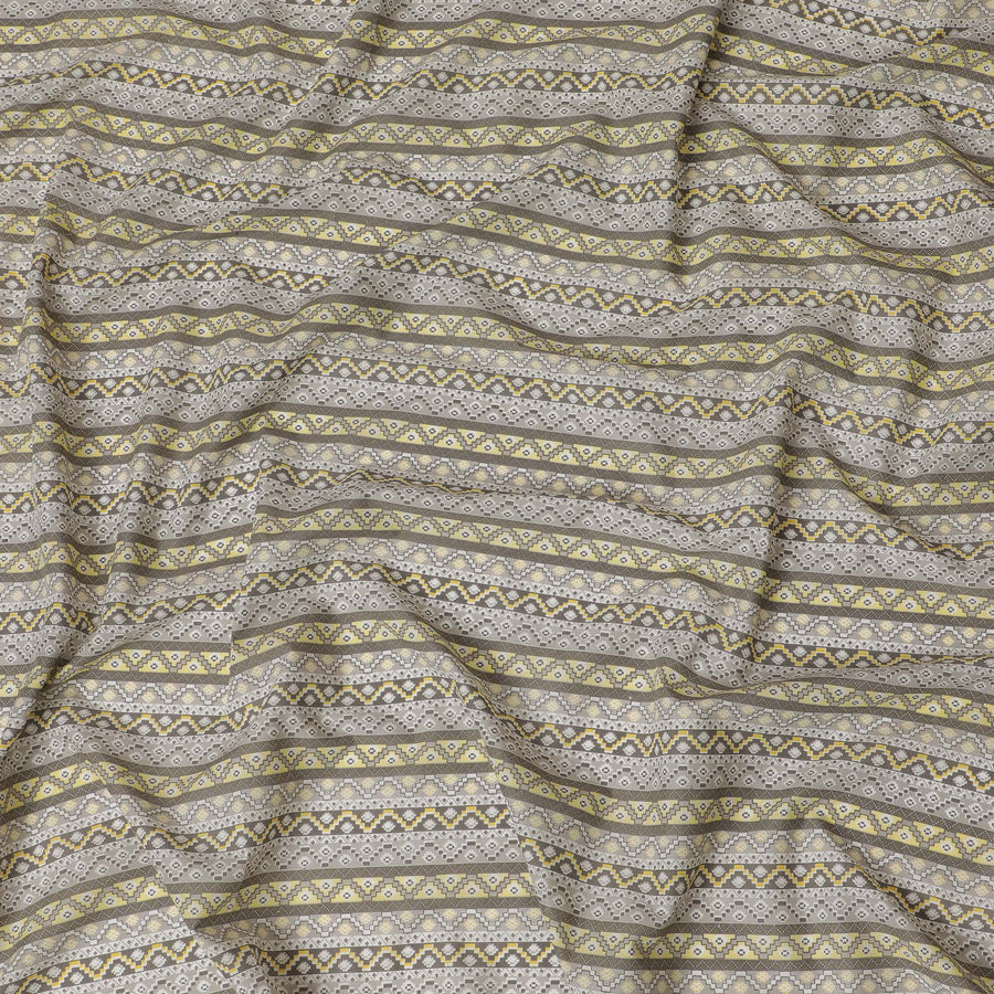 Grey and Yellow Geometric Cotton Lawn Fabric - 110 cm Width, India-D19950