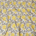 قماش قطني مزين بالزهور باللونين الأصفر والرمادي - عرض 110 سم، India-D19951