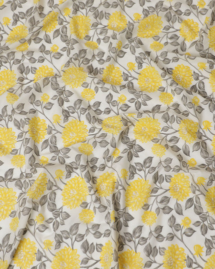 Yellow and Grey Floral Cotton Lawn Fabric - 110 cm Width, India-D19951