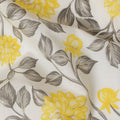 قماش قطني مزين بالزهور باللونين الأصفر والرمادي - عرض 110 سم، India-D19951