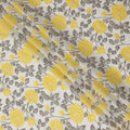 قماش قطني مزين بالزهور باللونين الأصفر والرمادي - عرض 110 سم، India-D19951