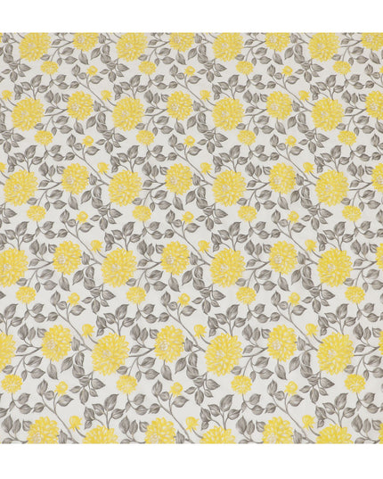 Yellow and Grey Floral Cotton Lawn Fabric - 110 cm Width, India-D19951