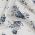 White and Blue Floral Cotton Lawn Fabric - 110 cm Width, India-D19954