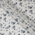 White and Blue Floral Cotton Lawn Fabric - 110 cm Width, India-D19954