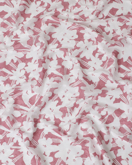 Uragiri Cotton Voile Fabric with jacquard, 110 cm Width, White and Pink Floral Design-D19955