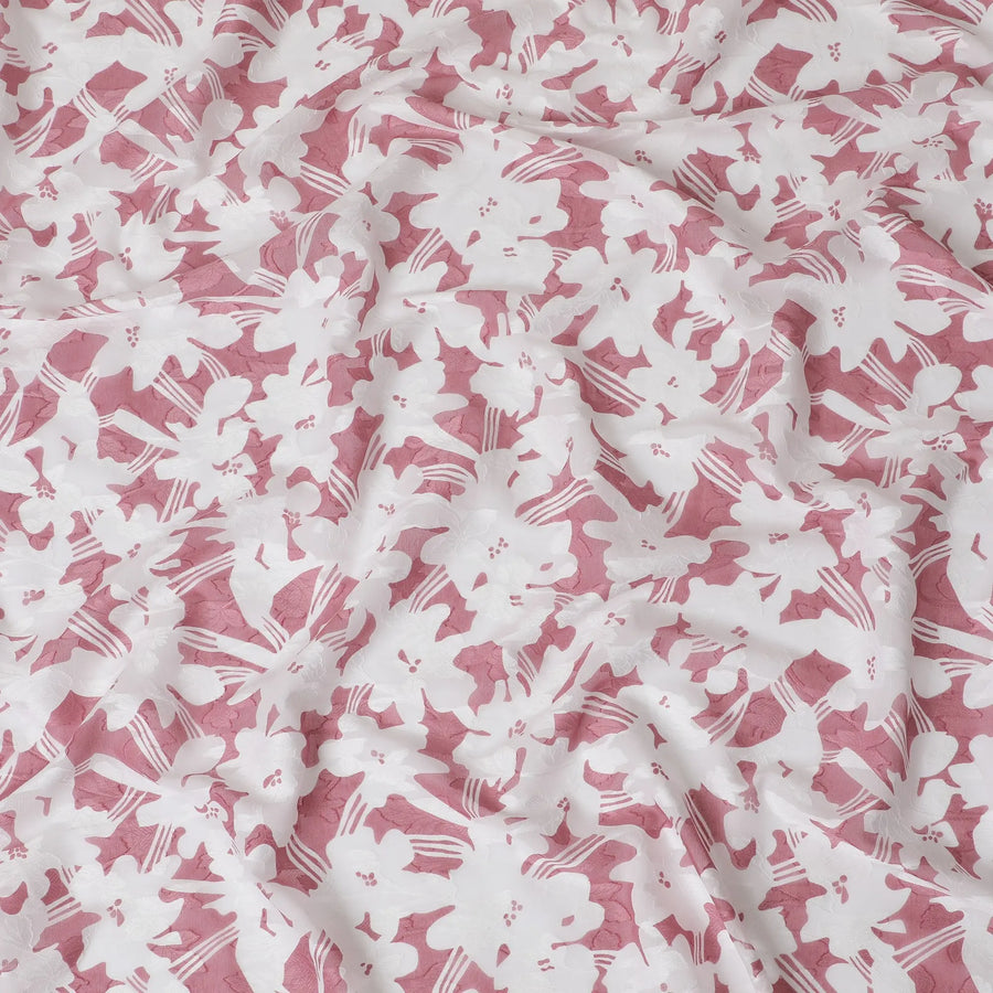 Uragiri Cotton Voile Fabric with jacquard, 110 cm Width, White and Pink Floral Design-D19955 Regal Fabrics