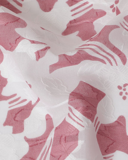 Uragiri Cotton Voile Fabric with jacquard, 110 cm Width, White and Pink Floral Design-D19955