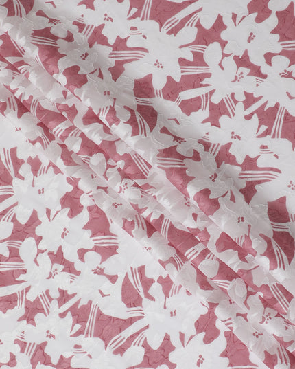 Uragiri Cotton Voile Fabric with jacquard, 110 cm Width, White and Pink Floral Design-D19955