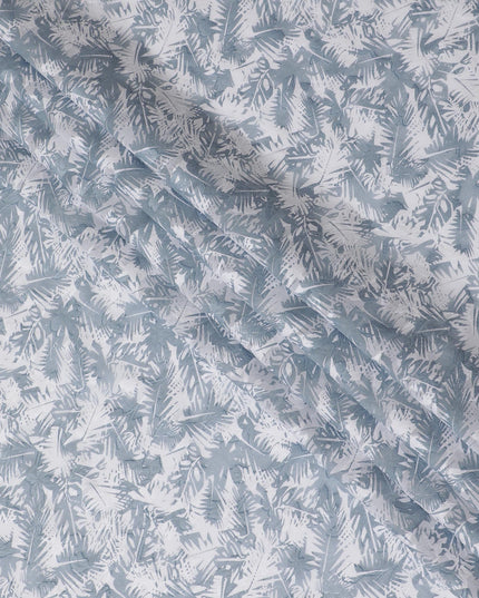 Uragiri Cotton Voile Fabric with jacquard, 110 cm Width, White and Blue Leaf Design-D19957