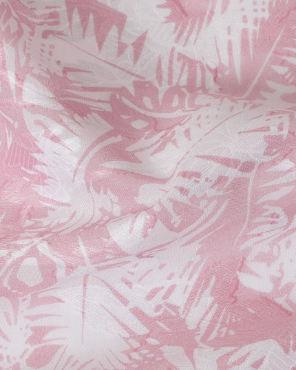 Uragiri Cotton Voile Fabric with jacquard, 110 cm Width, White and Pink Leaf Design-D19958