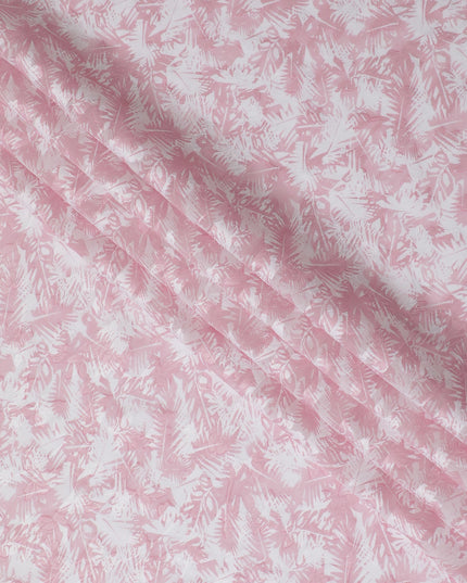 Uragiri Cotton Voile Fabric with jacquard, 110 cm Width, White and Pink Leaf Design-D19958