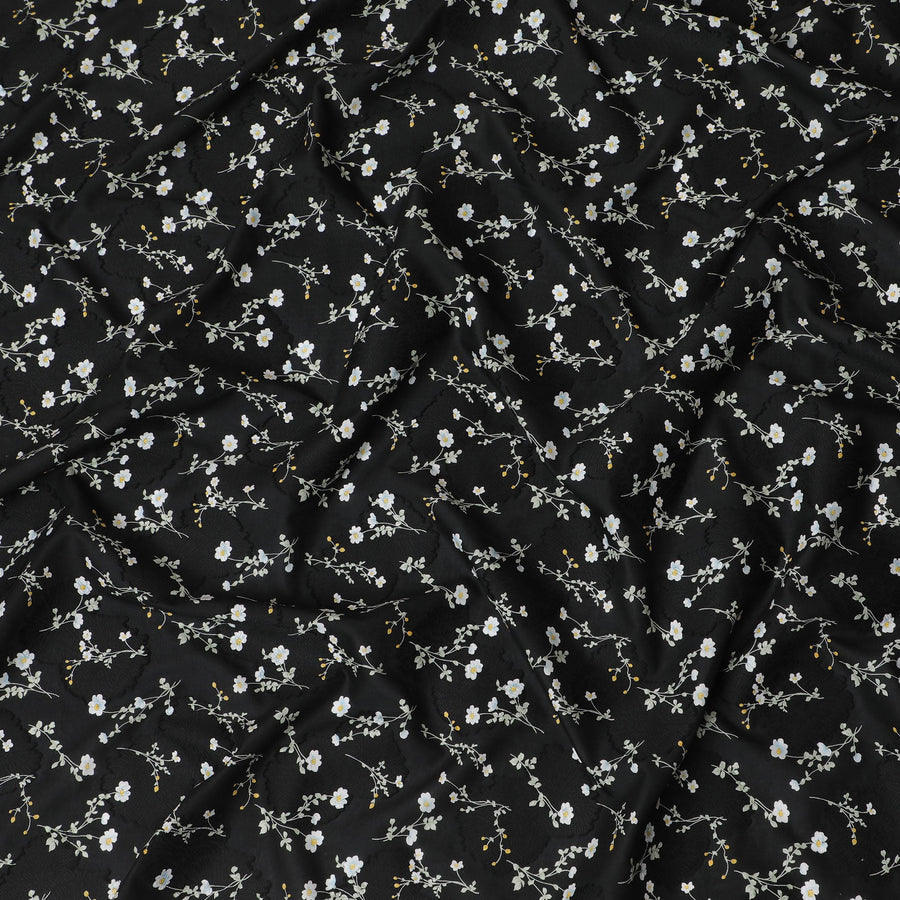 قماش اوراجيري قطن فوال مع جاكار عرض 110 سم تصميم ورود ابيض واسود-D19959