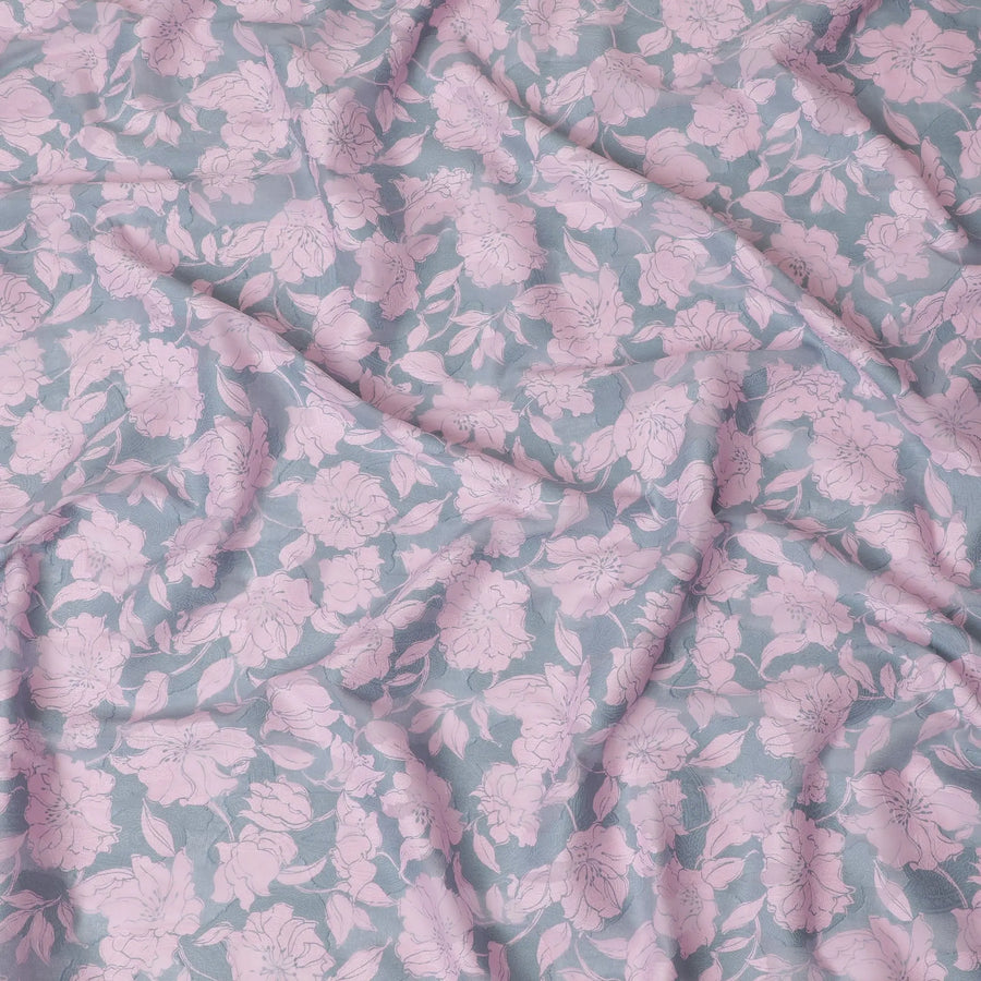 Uragiri Cotton Voile Fabric with Jacquard, 110 cm Width, Pink and Grey Floral Design-D19960 Regal Fabrics