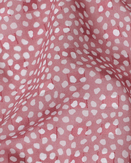 Uragiri Cotton Voile Fabric with Jacquard, 110 cm Width, Pink and White Dot Design-D19961