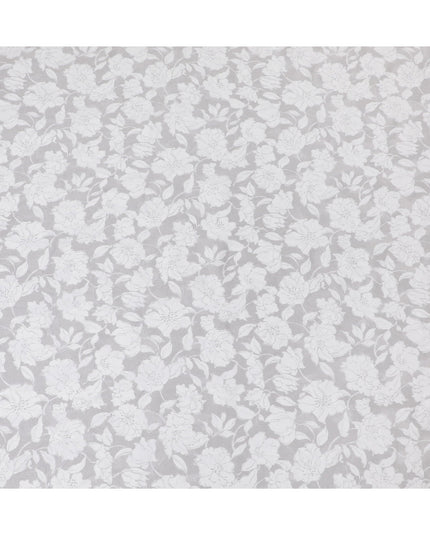 Uragiri Cotton Voile Fabric with Jacquard, 110 cm Width, White and Grey Floral Design-D19964