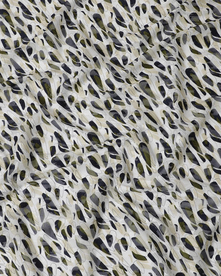 Uragiri Cotton Voile Fabric with Jacquard, 110 cm Width, White and Olive Abstract Design-D19965