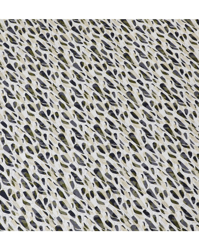 Uragiri Cotton Voile Fabric with Jacquard, 110 cm Width, White and Olive Abstract Design-D19965