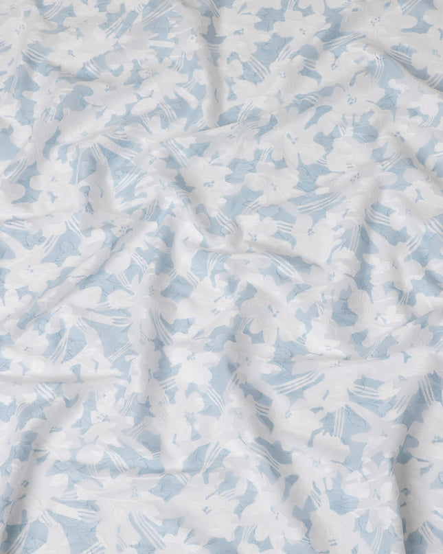 Uragiri Cotton Voile Fabric with Jacquard, 110 cm Width, White and Light Blue Floral Design-D19966