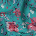 Cotton Lawn Fabric, 110 cm Width, Turquoise with Pink and Blue Floral Design-D19969