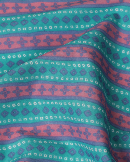 Cotton Lawn Fabric, 110 cm Width, Teal and Pink Geometric Design-D19970